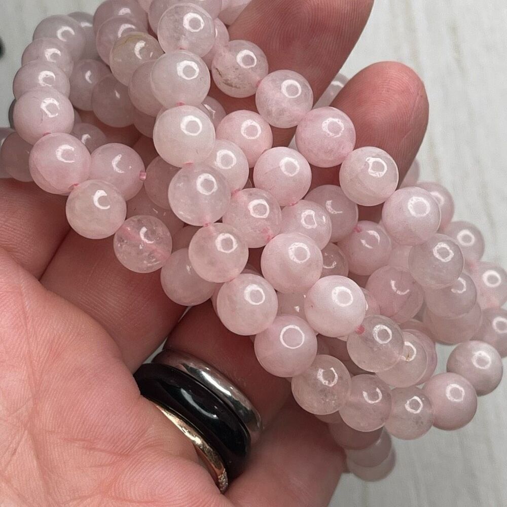 Rose quartz stretch bracelet large beads 7mm beaded 7” crystal healing